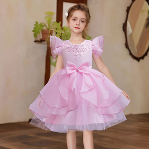 White Puffy Tulle Princess Dress For Girls Stage Performance Children's Dress With Embroidery And Bow - Product Image 2
