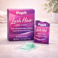 Bandes buccales Popit Lush Hair avec biotine, mélange bloqueur de DHT et vitamines pour soutenir la santé et la nutrition des cheveux