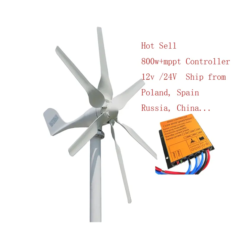 800w 12v 24v New Design Wind Turbine With 6 Blades Portable Small Wind Generator For Home Roof