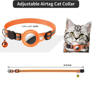 पालतू बिल्ली कॉलर आधुनिक लक्जरी पॉलिएस्टर चिंतनशील पट्टी एयरटैग धारक घंटी सुरक्षित के लिए ब्रेकआउट बकल - Product Image 6