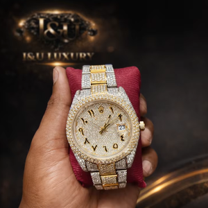 Reloj de pulsera automático para hombre, estilo Hip Hop, con esfera árabe bicolor, chapado en oro y plata, con diamantes incrustados. - Product Image 4