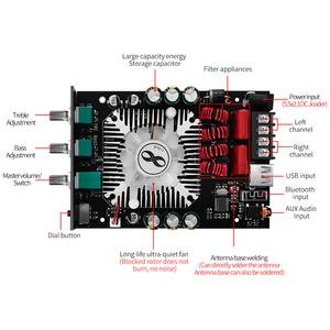 ZK-1602T Tda7498E Bluetooth 5.0 Loa Siêu Trầm Board Khuếch Đại 2*160W 2.0 Kênh Công Suất Cao USB Âm Thanh Stereo Board Khuếch Đại Amp - Product Image 6
