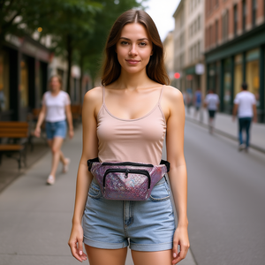 กระเป๋าคาดเอวผู้หญิง Eb แบบเมทัลลิก มีหลายช่อง ปิดด้วยซิป ใช้ได้ทุกฤดู สำหรับเดินทาง ท่องเที่ยวกลางแจ้ง หรืองานปาร์ตี้ - Product Image 2