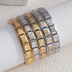 Bracelet modulaire en acier inoxydable, symbole de paix, or, argent, bracelet élastique, cadeau unisexe, bijoux - Product Image 1