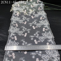Dentelle brodée de 24 cm, motif cerise rose, bordure en dentelle blanche, broderie florale en tulle pour la collection de lingerie, vente en gros