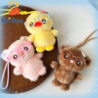 Porte-clés en peluche animal mignon avec lunettes, pendentif de sac, mini jouet en peluche pour machine à griffes, ornement de sac à dos, cadeau, vente en gros, personnalisable