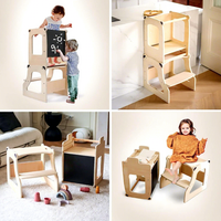 Nouvelle chaise-échelle pliable en bois Montessori, tour d'apprentissage, aide de cuisine pour enfants, tabouret en bambou pour chambre à coucher