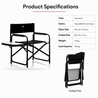 Chaise de camping et de plage pliante noire moderne, légère et portable, confortable, avec table latérale, type chaise de réalisateur