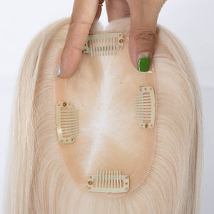 Extensiones de Cabello Humano Rubio de Aspecto Natural con Clip para Mujer, Topper de Corona Liso - Product Image 5