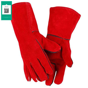Guantes de soldadura de cuero dividido de vaca de alta calidad de Pakistán disponibles en colores rojos-Venta completa - Product Image 4