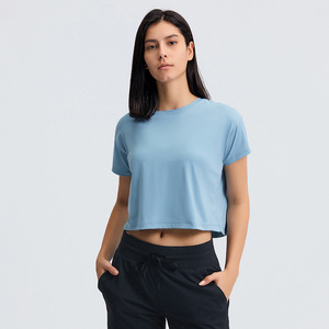 Camiseta básica recortada de manga corta para <span class=keywords><strong>Yoga</strong></span> y correr, Camiseta corta de entrenamiento para mujer, camisetas deportivas para mujer - Product Image 1