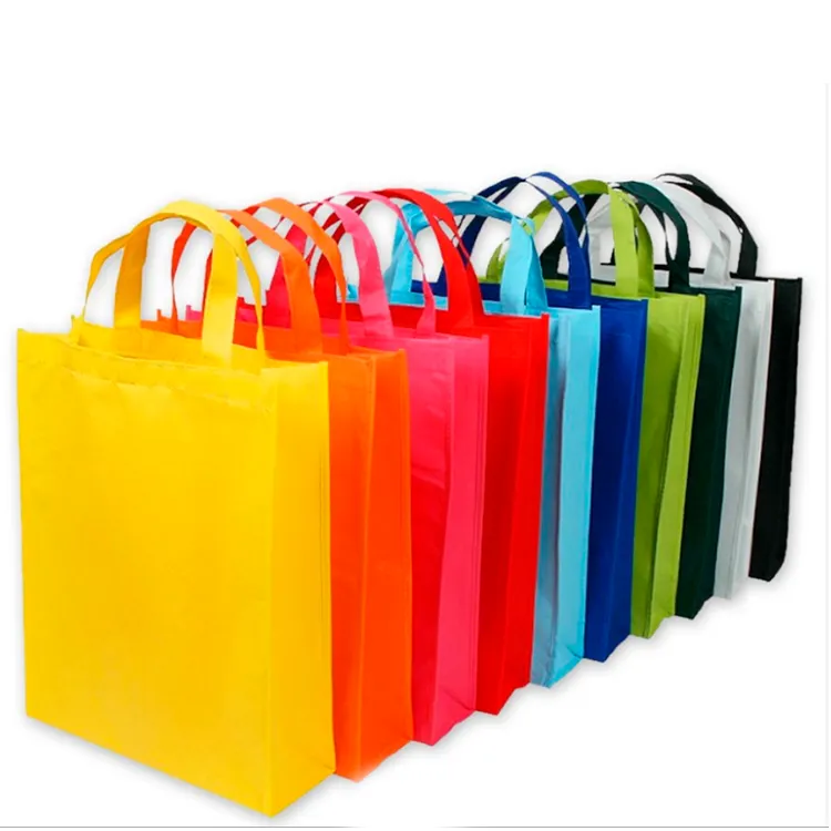 Bolsa de compras no tejida laminada reutilizable, colorida, personalizada, no tejida, barata, plegable, con letras