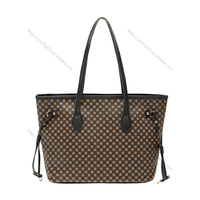 Tas Tote Cetak Retro dengan Tali yang Dapat Disesuaikan, Tas Tangan Kulit PU Kapasitas Besar untuk Wanita, Praktis dan Bergaya