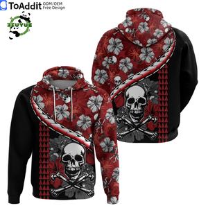 Sweats à capuche pour hommes à imprimé squelette hawaïen personnalisé et bon marché, avec poche à manches longues, chandails d'Halloween Aloha pour hommes - Product Image 4