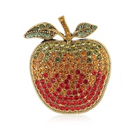 Broche de Manzana con Pedrería de 40mm, Color Degradado, Chapado en Oro, Elegante Regalo para Nochebuena o Día del Maestro para Mujeres