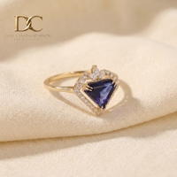 Bague en or jaune massif 14 carats avec diamant de laboratoire et saphir bleu royal, bijoux de luxe tendance pour femme, pour toutes les occasions