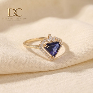 Bague en or jaune massif 14 carats avec diamant de laboratoire et saphir bleu royal, bijoux de luxe tendance pour femme, pour toutes les occasions - Product Image 5
