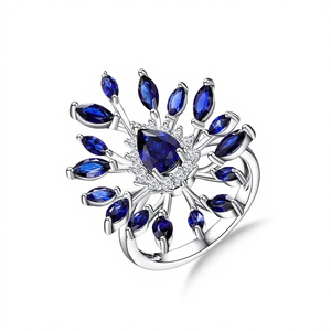 Anillo de la Serie Counterattack con Incrustaciones de Plata 925, Espinela Azul Sintética y Zafiro Blanco, Joyería Vintage - Product Image 1