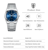 Montre-bracelet de luxe à quartz Poedagar 930 pour homme, étanche, lumineuse, en acier inoxydable, cadran professionnel, vente chaude
