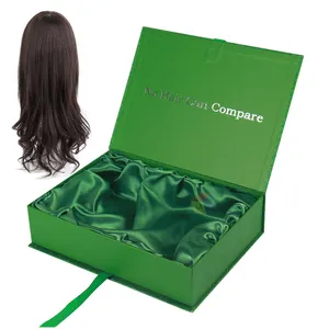 Luxury Satin Lining Different Color Glitter Paper Gift Hair Extension Wig Boxes Custom Logo Packaging With Ribbon