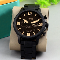 Montre à quartz en acier inoxydable de luxe, tendance et élégante, pour homme, noire, 50 mm, bracelet 24 mm, sport, affaires, étanche, best-seller