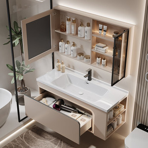Modern Bathroom Vanity Set with Smart LED Mirror,Seamless Ceramic Sink, <b>Floating</b> Storage Cabinet for Contemporary Home Decor - Product Image 4