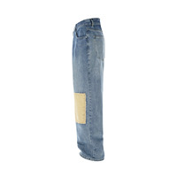 Jeans personnalisés à taille haute, pantalon culotte, lavage vintage, coupe ample, bleu, non élastique, lavage chimique, jeans tendance pour hommes