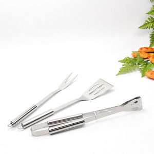 Stainless Steel BBQ <strong>Barbeque</strong> Grill Tool <strong>Set</strong> 3pcs for Indoor/Outdoor Grilling Spatula Fork Tongs - Premium Grilling Accessories - Product Image 1