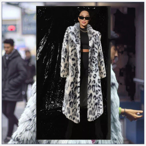 Nuovo Cappotto da Donna di Media Lunghezza in Pelliccia Sintetica di Volpe con Stampa Leopardata e Colletto a Revers, <span class=keywords><strong>Abbigliamento</strong></span> Donna Esteso - Product Image 1