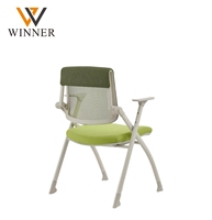 Chaise de formation moderne en métal et plastique, chaise de bureau en maille pliable avec accoudoirs fixes, tablette d'écriture, utilisation à domicile ou au bureau
