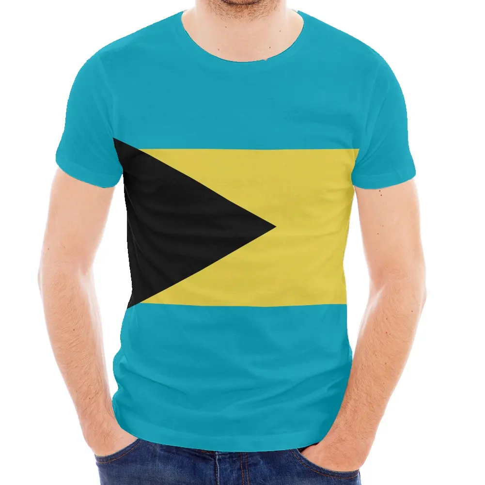 Aangepaste Vlakte Diy O-hals Heren De Bahamas Vlag Print Sport Wear Voor Man Zomer Korte Mouw Heren Ademend T-shirt