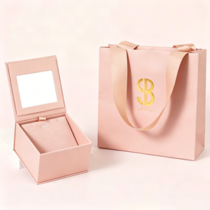 Eco-friendly Mirror-Integrated Simple Luxury Jewelry Gift <b>Box</b> Set Recycled <b>Material</b> Magnetic Closure Bag Flip-Town Design - Product Image 2