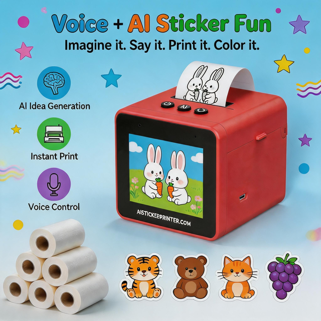 Smart AI Voice Sticker Thermal Label Printer 57mm Inkless Portable Pocket Mini Digital Display Kids