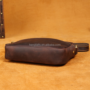 Bolsa Masculina Clássica de Alta Qualidade, Bolsa Transversal de Ombro Vintage em Couro Genuine Crazy Horse Marrom - Product Image 5