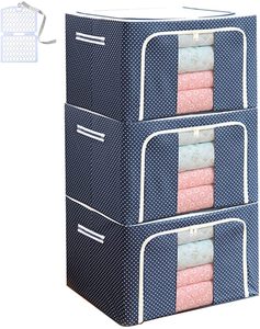 Amazon Hot Selling Clear Window Foldable Stackable Storage Bins Boxes Large Capacity Stackable Organizer With Steel Metal Frame