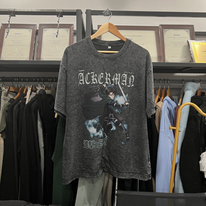 Venta al por mayor hombres ácido lavado camiseta Streetwear Hip Hop piedra algodón camisetas con <span class=keywords><strong>Anime</strong></span> Logo - Product Image 5
