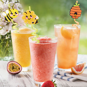 Paille de fête LAIMAI réutilisable en PETG de qualité alimentaire, motif de dessin animé à la mode, motif en spirale de miel d'abeille, cadeau de fête d'<span class=keywords><strong>anniversaire</strong></span>, jeu - Product Image 4