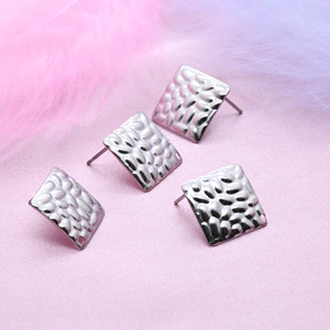 Tibetan <b>Silver</b> <b>Stud</b> <b>Earrings</b> Square 14mm Water Ripple Pattern Ear Post Unisex Fashion Jewelry - Product Image 3