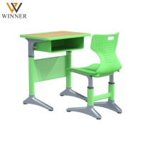 Bureau et chaise individuels modernes en plastique de qualité supérieure, réglables en hauteur, avec tiroir de rangement pour livres, pour dortoir scolaire