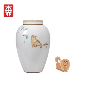 Venta al por mayor de urnas hechas a mano para mascotas, recuerdo único personalizado, urna para cenizas de cremación de gatos de cerámica
