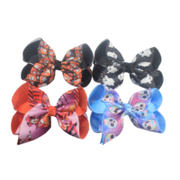 Noeuds de cheveux en gros-grain personnalisables pour Halloween, 5 pouces, avec impression sur ruban et emballage en carton pour filles