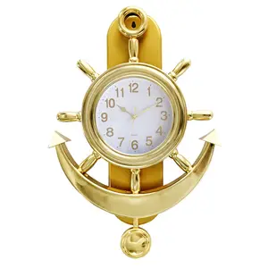 wholesale plastic promotional gift decorative golden brass nautical wall clock