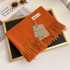 冬用スカーフ無地カシミヤ感じスカーフ女性用暖かい平野大きなショールラップタッセル付き - Product Image 6