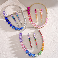 Bijoux fantaisie OEM/ODM en gros, collier et boucles d'oreilles en cristal rond rose, ensemble de bijoux de mariée avec strass dégradés pour femmes