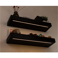 Étagère flottante noire pour décoration intérieure moderne Étagère de cuisine robuste Étagère murale épaisse en bois avec bande lumineuse LED