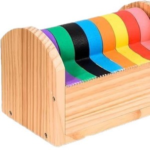 Wooden Tape Cutter Storage Rack Solid Wood <b>Desktop</b> Organizer For Craft Tapes Multi Roll Holder Stationery Storage - Product Image 1