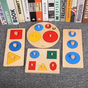 Jouet éducatif Montessori pour nourrissons : Panneau de formes géométriques en bois à saisir, avec boîte de couleurs, pour les plus jeunes - Product Image 1