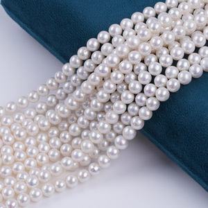 Perles de culture d'eau douce rondes blanches Zhuji 6-7 mm, naturelles, en vrac, accessoires de bijoux DIY, vente en gros - Product Image 5