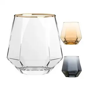 家用透明钻石6角玻璃家用果汁威士忌玻璃彩色玻璃水杯