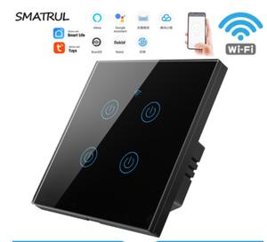 Interruptor de pared de vidrio táctil con WiFi, enchufe de pared inteligente con temporizador, tuya, Google Home, AlexaNo, cable neutro, UE, Reino Unido, 1/2/3/4 entradas, 220V - Product Image 2